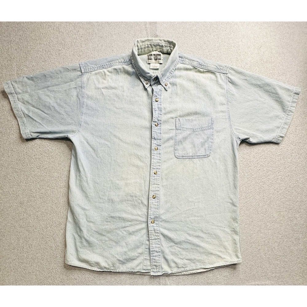 Vintage Most Wanted Shirt Mens Large Denim Button Up Pocket Hong Kong 90s